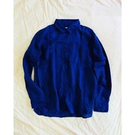 Uniqlo 女裝 特級亞麻襯衫 藍S 404556 寶藍 長袖