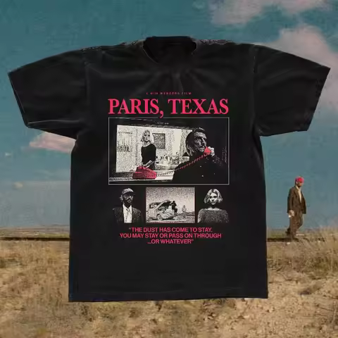 Paris Texas 1984 Movie Tee Shirt Wim Wenders T-shirt Black Classic Tee Streetwear Harry Dean Stanton
