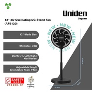 Uniden AF5120 - 12" 3D Oscillating DC Stand Fan, Height Adjustable, Energy Efficient, Black