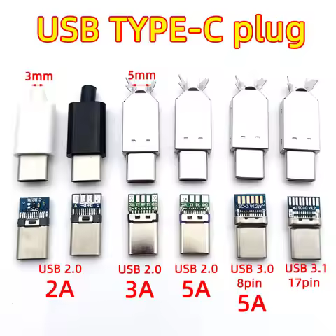 10sets Welding wire type-C USB 3.1 2A/3A large current USB 2.0 5A Type-c USB C Male Pulg Connector P
