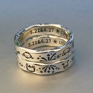 2025 Hot-selling Pure Silver 999 Pattern Graffiti Sterling Silver Ring Ring Lettering Campus Closed 