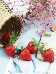 5入組人造草莓（高2.2英寸）家居裝飾、派對裝飾、婚禮、畢業季、廚房裝飾、草莓蛋糕裝飾、感恩節和攝影道具