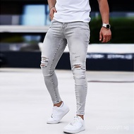 2025New Cross-Border Dropshipping Men's Skinny Jeans with Cuffed Elastic Waist Fashion Slim Fit