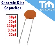 10 pcs of Ceramic Disc Capacitor 30pF, 33pF, 330pF, 3.3nF, 33nF