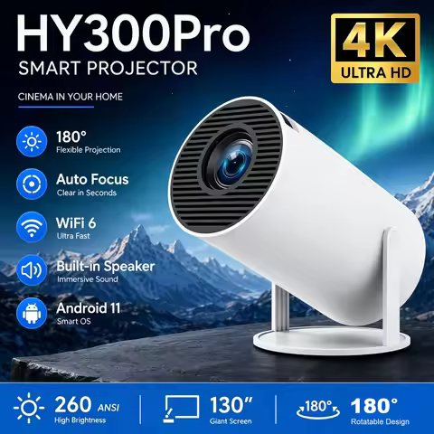 Projector HY300 PRO Android 11 8000 Lumens 4K Dual Wifi6 260ANSI BT5.4 1080P 1280*720P Home Cinema p