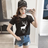 Short Sleeve Boutique Women's Stretch T-Shirt Women's Deer Bottoming Shirt Plus Size Korean Version 