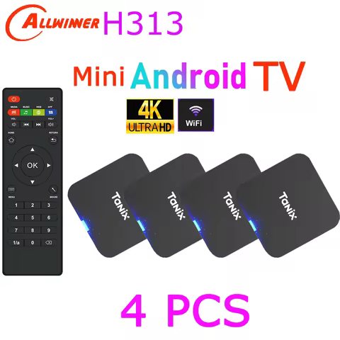 4 PCS Tanix TX1 Android TV Box H313 2.4G Wifi RAM 1GB 8GB ROM 8GB 16GB Power by DC 5V 2A