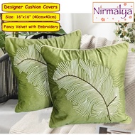 Designer Velvet Cushion Covers with Embroidery, 16"x16", Set of 5pcs