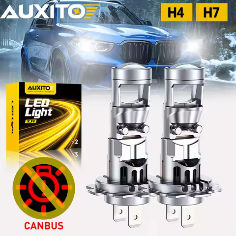 2Pcs AUXITO H4/H7 LED Spotlights Turbo Headlight Canbus White Projector Lamp with Lens High Low Beam