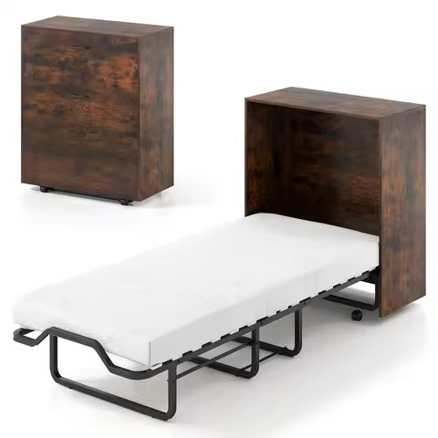 Cot Size Murphy Bed with Storage Rolling Murphy Cabinet with Foldable Bed