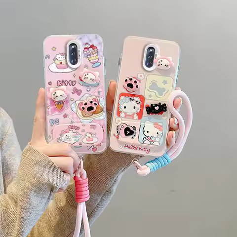 3D Sanrio Kitty Cinnamoroll Cartoon Mirror Holder Phone Case For OPPO F11 F17 F19 F21 F21S F9 Pro Fi