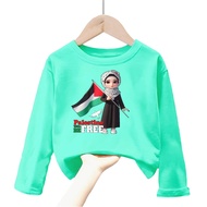 kaos anak perempuan will be free palestine lengan panjang Tshirt kids palestine 1-12tahun k.065