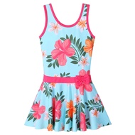 【Top Selling Item】 Baohulu Girls Summer Swimsuit Kids Sleeveless Water Sport Clothes Children Cyan Flower Print Rashguard Bathing Suit
