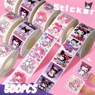500Pcs/roll Kitty Cartoon Sticker Cute Cartoon Kuromi My Melody Cinnamon Children's Diary Bonus Gift