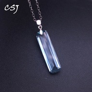 CSJ Elegant Aquamarine Sterling 925 Silver Topaz Quartz Gemstone 9*23mm Necklace for Women Party Bir