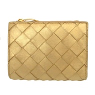 近全新 Bottega Veneta Maxi Intrecciato IC 晶片迷你皮夾 皮革金色雙折皮夾 0286 [二手] BOTTEGA VENETA