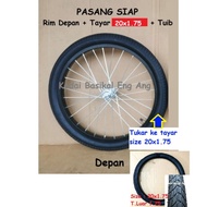 20x1.75 PASANG SIAP rim  ALLOY BLACK 20" basikal , tayar 20x1.75 dan tuib rotor disc  Terus pasang k