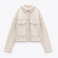 Authentic NEW ZARAˉ Familys New Chic Womens Clothing Contrast Color Seizing Line Decoration Suede Te