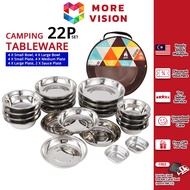 CLS Tableware 17/22Pcs Stainless Steel Plate Bowl Set Mess Kit Camping Outdoor Hiking Portable Bag R