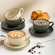Ceramic cappuccino latte cup with saucer capacity 80ML 180ml 220ml 260ml cream or blue striped patte