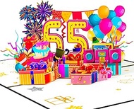 GREETING ART 65th Birthday Gift, Birthday Card for 65th Pop Up Greeting Cards, Birthday Card for 65t