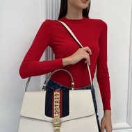 全新 Gucci White Leather Maxi Sylvie Top Handle Bag sc7115 (思英turauth)