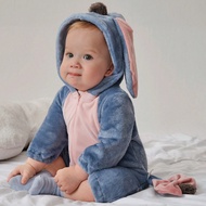Baby Girl Plush Cartoon Hooded Romper, Cute Little Donkey Design, Long Sleeve One-Piece Outfit
