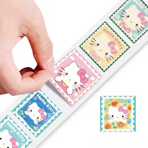 Hello Kitty Stamp Roll Stickers 14 Pattern Cyclical Cartoon Cat Decal Toys Journal Stationery Decora