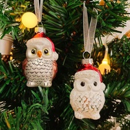 Glass Christmas Ornaments, Set of 2 Owls Blown Glass Ornaments for Christmas Tree Decorations