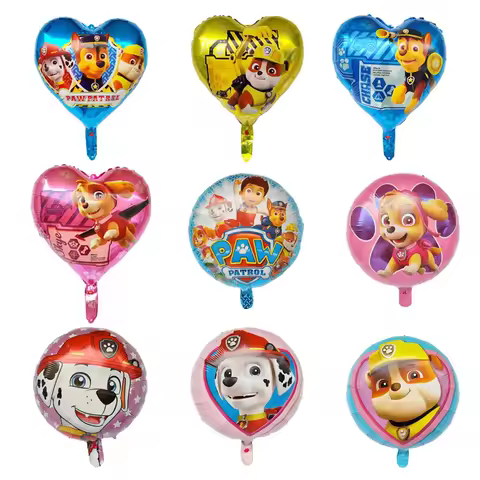 10/50pcs Paw Patrol Balloon Round Heart Cartoon Dog Aluminum Film Balloon Children's Birthday Party 