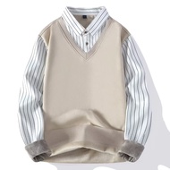 Fake two-Piece Shirt Fake two shirts Fake two-Piece Shirt Collar Plus Fleece Sweater Men's Autumn Wi