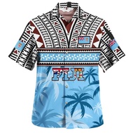Hawaiian Summer 3D Print BULA FIJI Flag Emblem Shirts Philippines Fiji Coat Of Arm Graphic Short Sle
