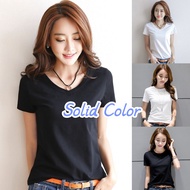 Women White Cotton Plain T Shirt Short Sleeve Tops Solid Color Short-sleeve T-shirt Bottoming Shirt 