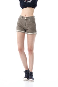 EDWIN 女裝 MISS 503反摺條紋棉麻短褲 (咖啡)