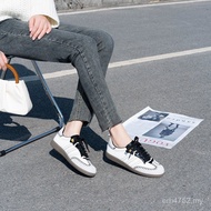 Women's Training Shoes - Casual Retro Design with Contrasting Black & White, Genuine Leather, Lace-U