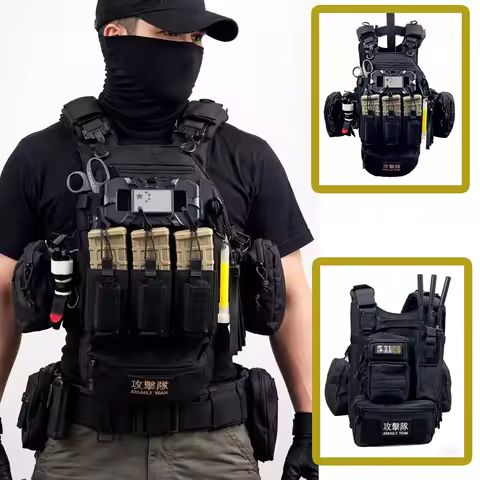 Tactical Vest with Mag Pouches & Admin Panel -5 Storage Bags Kit IFAK First Aid Medical Set for Outd
