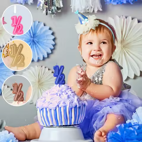 Half Birthday Candle Half 1/2 Year Old Cake Topper for Baby's Half Year Old Birthday Anniversary Cel