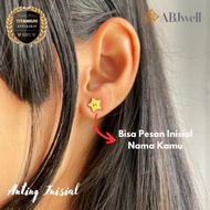 Abjwell_Store Initial bintang Earrings - Anting Tusuk Titanium Bisa Custom Huruf Inisial Nama Anti K