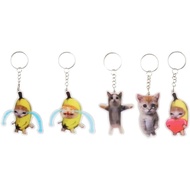 Banana Cat Keychain，Funny Crying Cat Keychain，Cute Fake Cat Backpack Pendant，Cat Meows