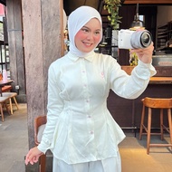 Mele.id Adelaide Blouse - Denim Blouse Long Sleeve Fit BodyWanita with Front Button Collar for Work 