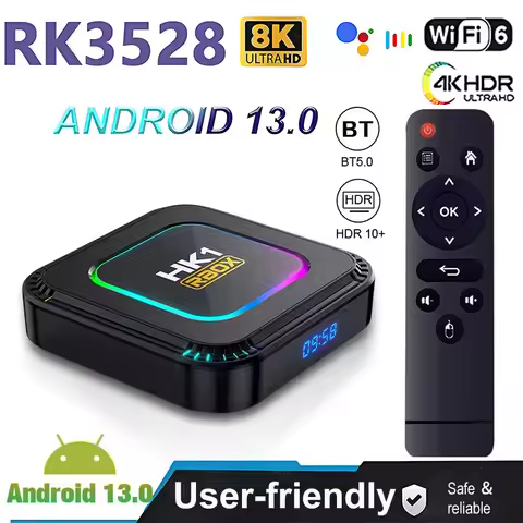 HK1 RBOX Android 13.0 Smart TV BOX ARM Cortex A53 2/4GB RAM16/32/ 64GB 8K 24fps 3D Wifi 6 2.4G &5G F