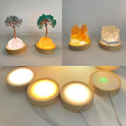 6/8/10CM Round Wooden LED Night Light Base 3D Decorative Wooden Holder Display Stand For Crystals Gl
