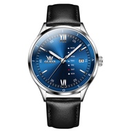 OLEVS 2931 Men Fashion Quartz Watch Gift Round-dial Leather Watchband Wristwatch Calendar