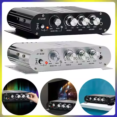 ST-838 HiFi 2.1 Channel Stereo Bass Sound Amp Bass and Treble Adjustment 80W*2 Audio Amplifier Black