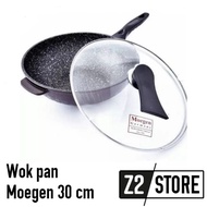 Moegen Germany Frying Pan Marble Coating Wok Pan 30cm Concave Frying Pan Plus Glass Lid