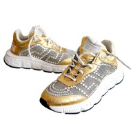 EU39 Versace 金色拼白休閒波鞋綴超閃水晶裝飾 經典美杜莎頭鞋底