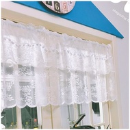 Ready Stock Semi-Sheer Curtain with White Beads Floral Pattern for Balcony Decoration Rod Pocket Cafe Small Window Curtain