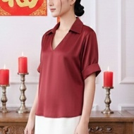 MKY CLOTHING YEONHEE BLOUSE V-NECK BLUS LENGAN PENDEK SATIN