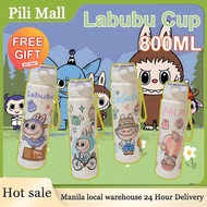 800ml Labubu Water Bottle Cartoon Water Bottle With Straw Leakproof Portable for Kids