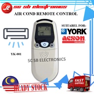YORK ACSON AIR COND REMOTE CONTROL REPLACEMENT YK-001